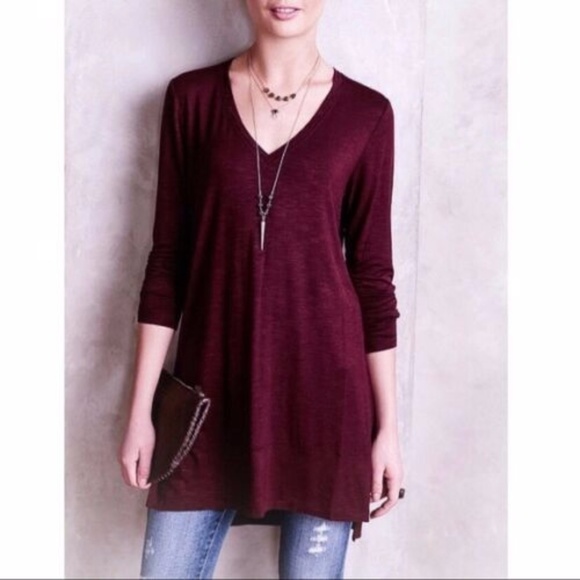 Anthropologie | Pure Good Long Tee Womens Size S Red Tunic V-neck Long Sleeve - Picture 2 of 12